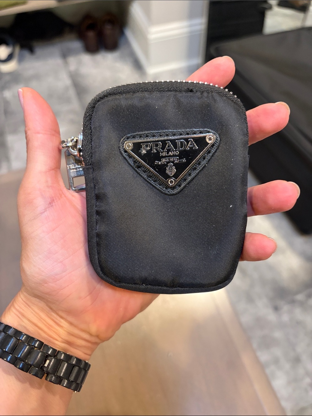 Tiny Prada Black Nylon Zip Toiletry Pouch with Logo Plaque